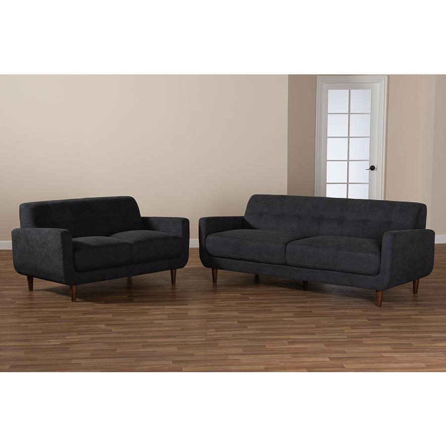 Allister Mid-Century Modern Dark Grey Fabric Upholstered 2-Piece Living Room Set. Picture 7