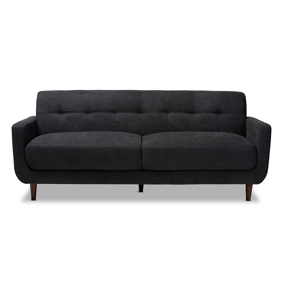 Baxton Studio Allister Mid-Century Modern Dark Grey Fabric Upholstered Sofa. Picture 2