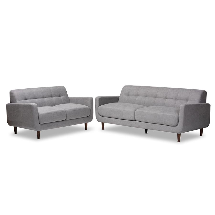 Light Grey Fabric Upholstered 2-Piece Living Room Set. Picture 1