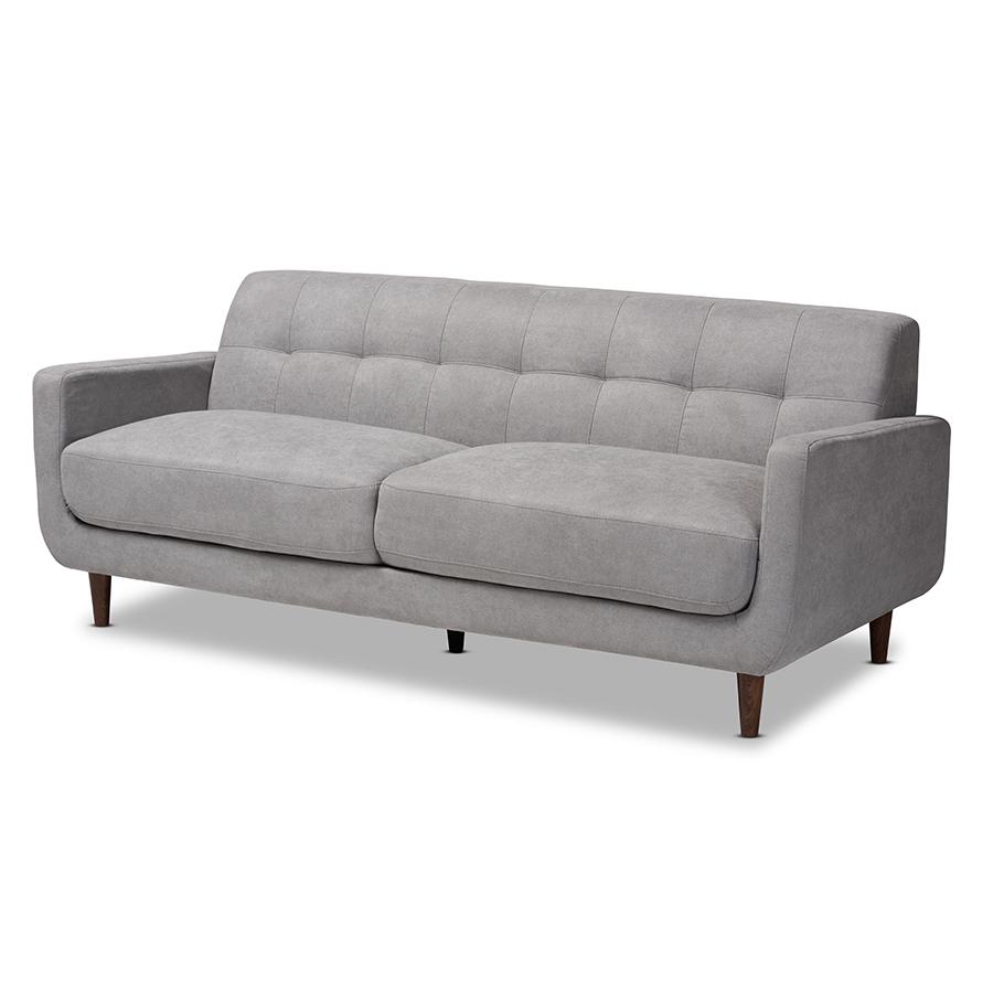Baxton Studio Allister Mid-Century Modern Light Grey Fabric Upholstered Sofa. Picture 1