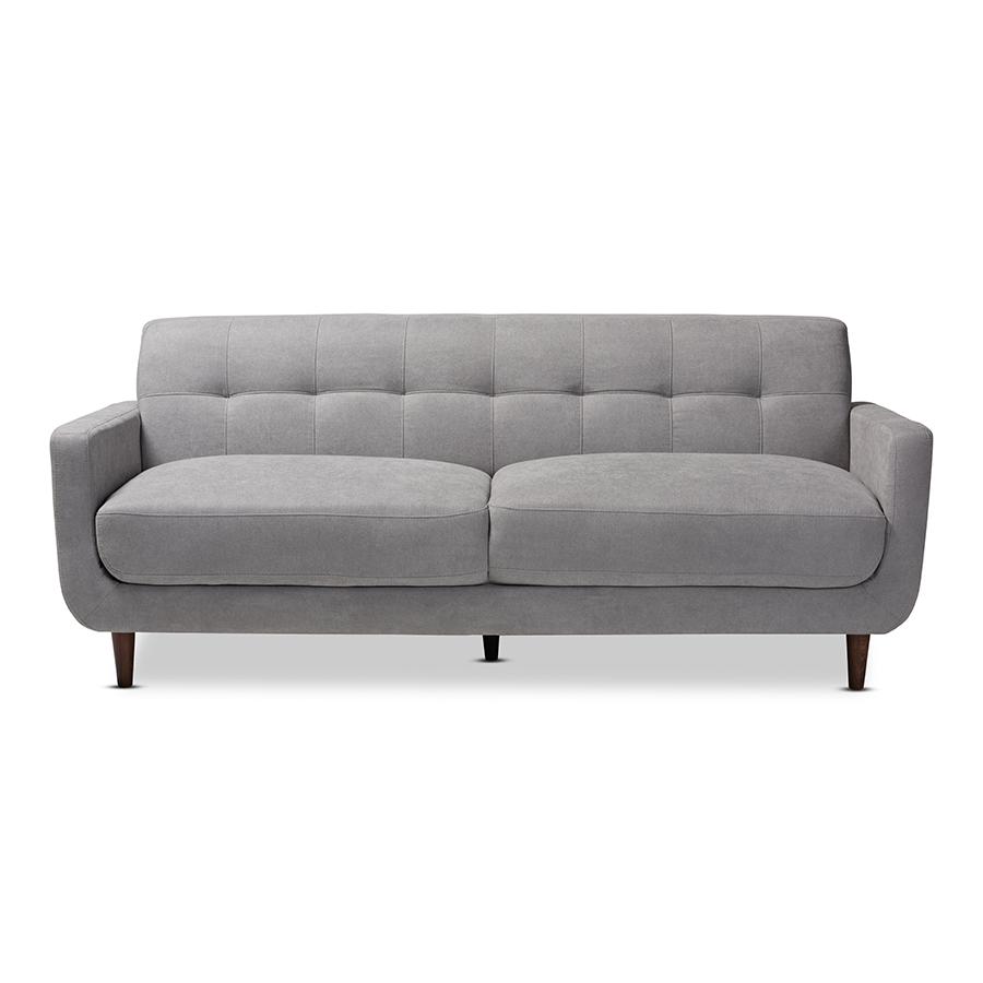 Baxton Studio Allister Mid-Century Modern Light Grey Fabric Upholstered Sofa. Picture 2