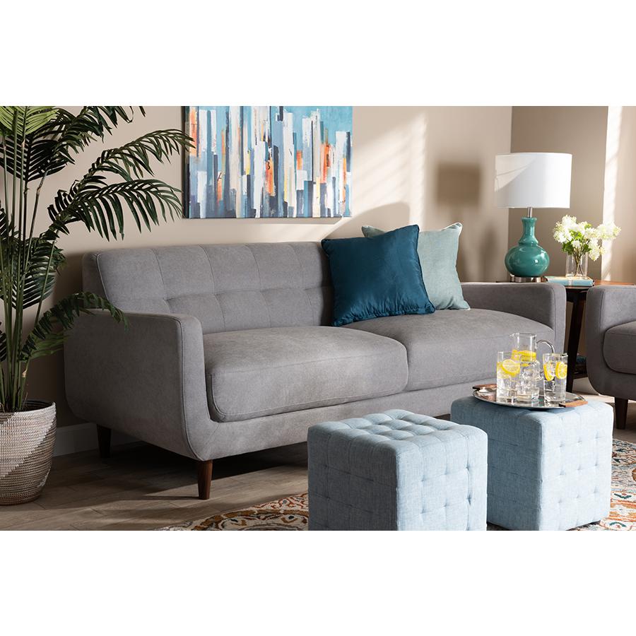 Baxton Studio Allister Mid-Century Modern Light Grey Fabric Upholstered Sofa. Picture 7