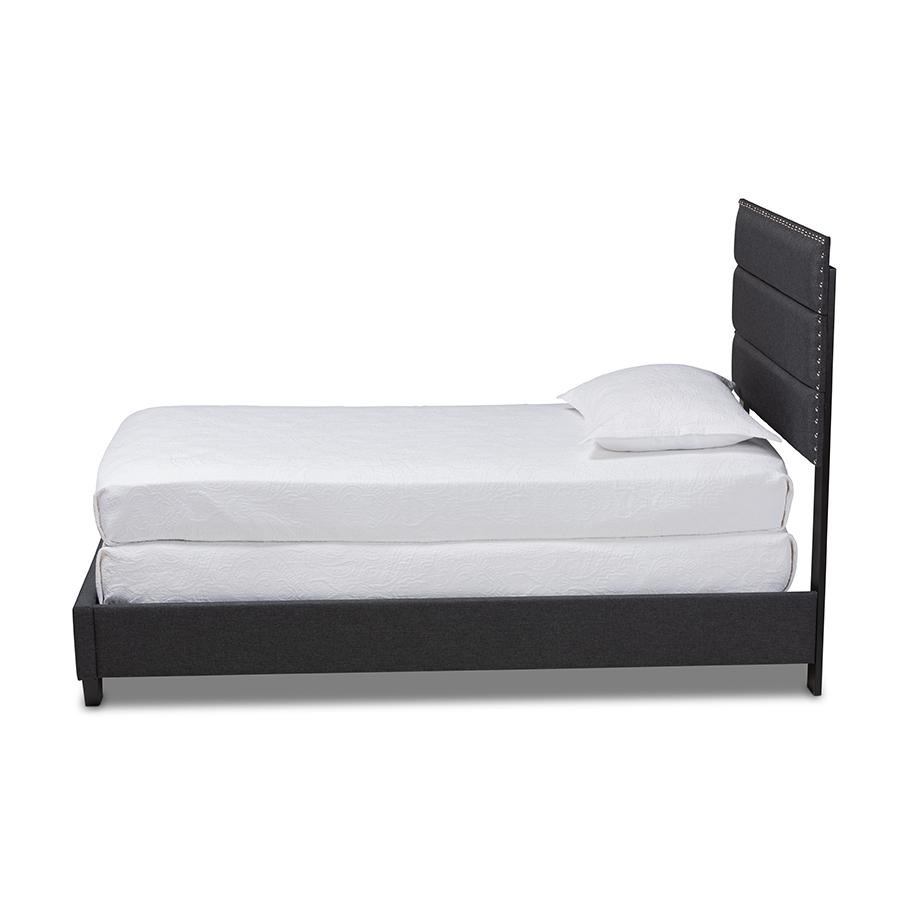 Ansa Modern and Contemporary Dark Grey Fabric Upholstered Twin Size Bed. Picture 2
