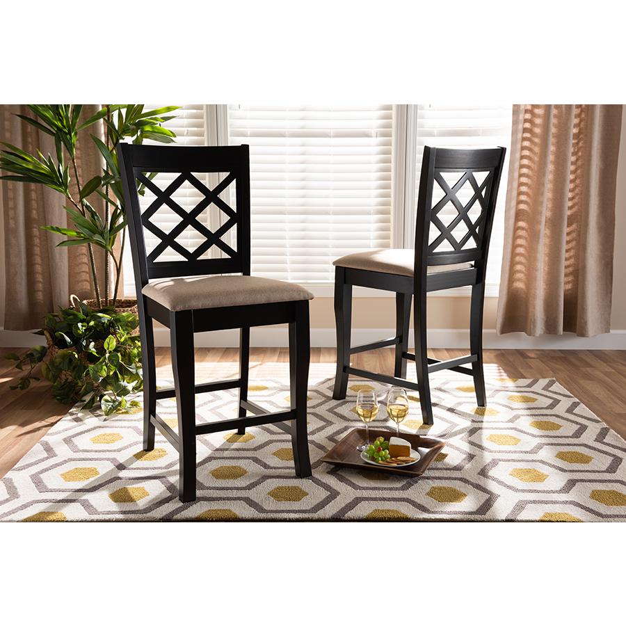 Fabric Upholstered Espresso Brown Finished 2-Piece Wood Counter Stool Set of 4. Picture 6