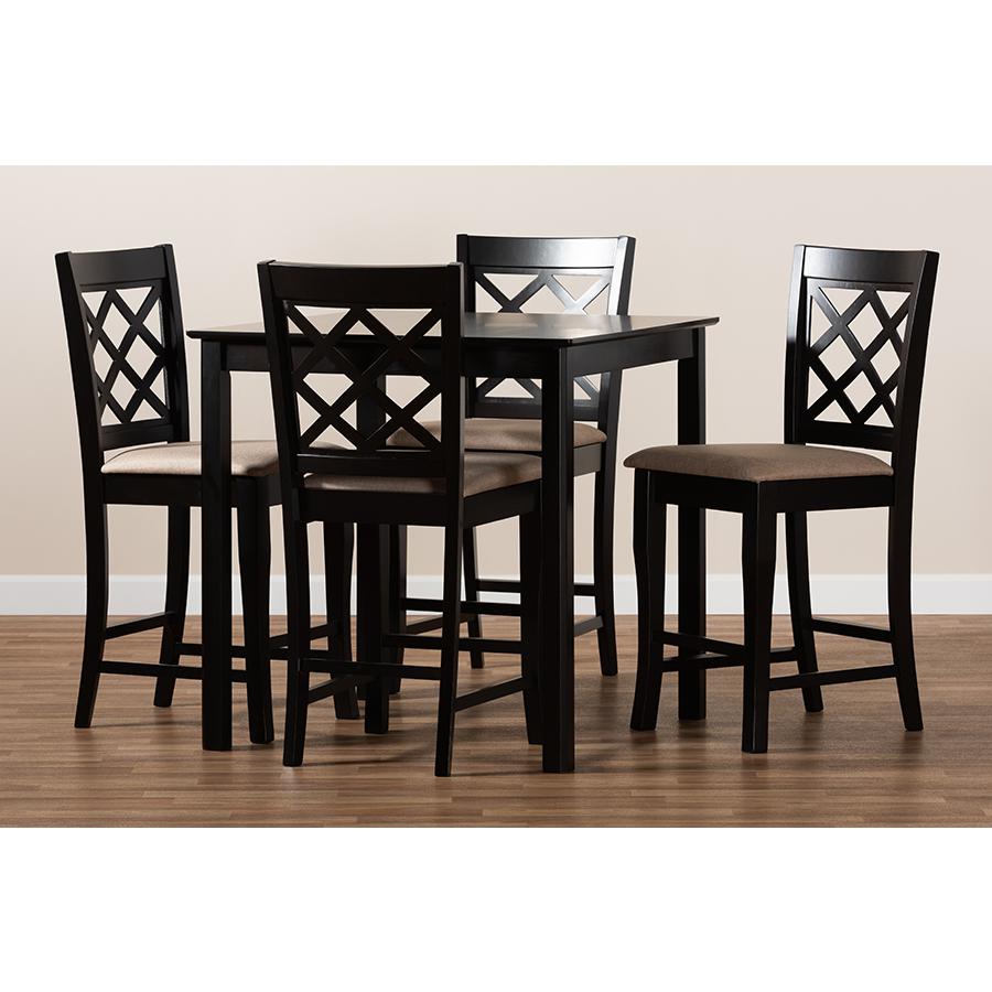 Baxton Studio Alora Modern and Contemporary Sand Fabric Upholstered Espresso Brown Finished 5-Piece Wood Pub Set. Picture 7