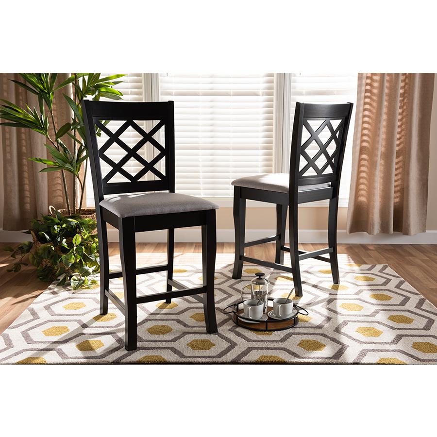 Baxton Studio Alora Modern and Contemporary Grey Fabric Upholstered Espresso Brown Finished 2-Piece Wood Counter Stool Set. Picture 6