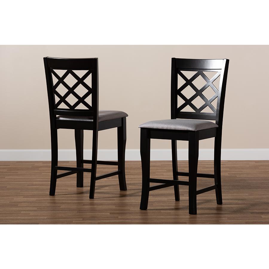 Baxton Studio Alora Modern and Contemporary Grey Fabric Upholstered Espresso Brown Finished 2-Piece Wood Counter Stool Set. Picture 7