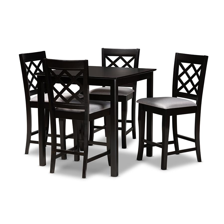 Baxton Studio Alora Modern and Contemporary Grey Fabric Upholstered Espresso Brown Finished 5-Piece Wood Pub Set. Picture 1