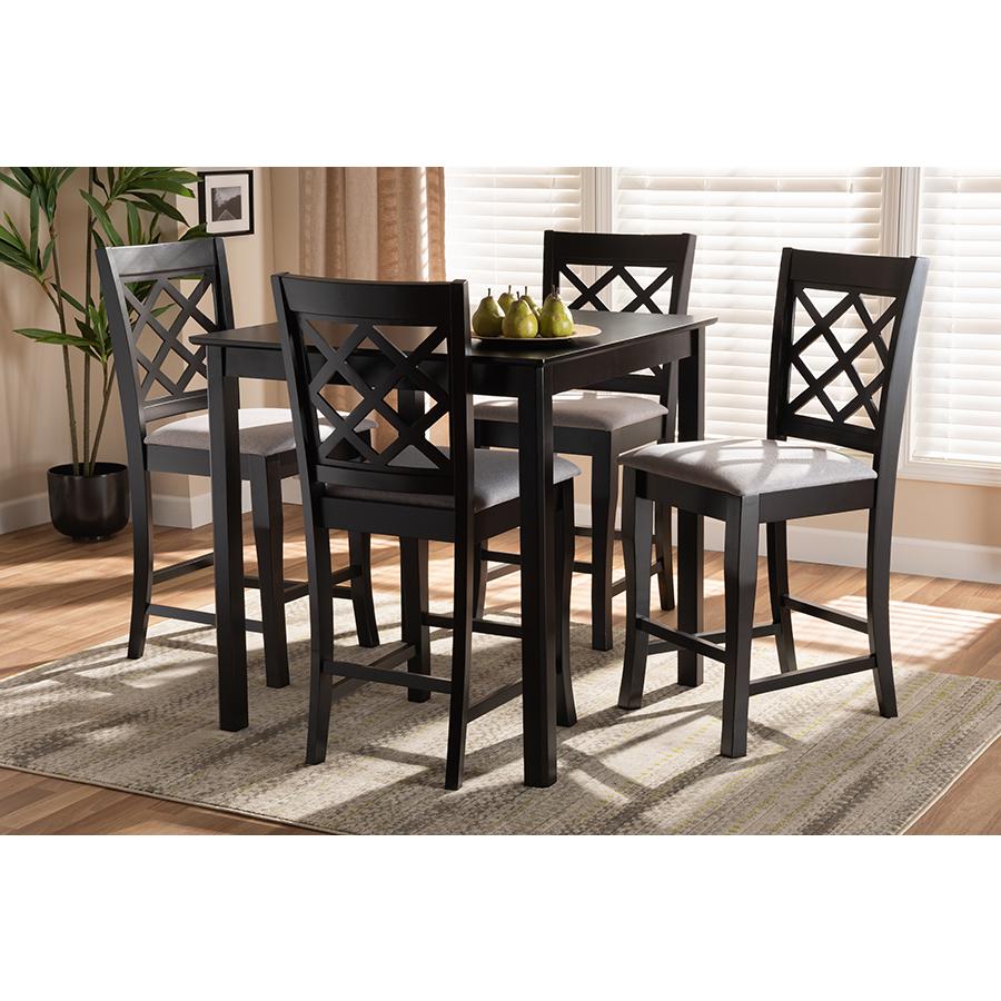 Baxton Studio Alora Modern and Contemporary Grey Fabric Upholstered Espresso Brown Finished 5-Piece Wood Pub Set. Picture 6