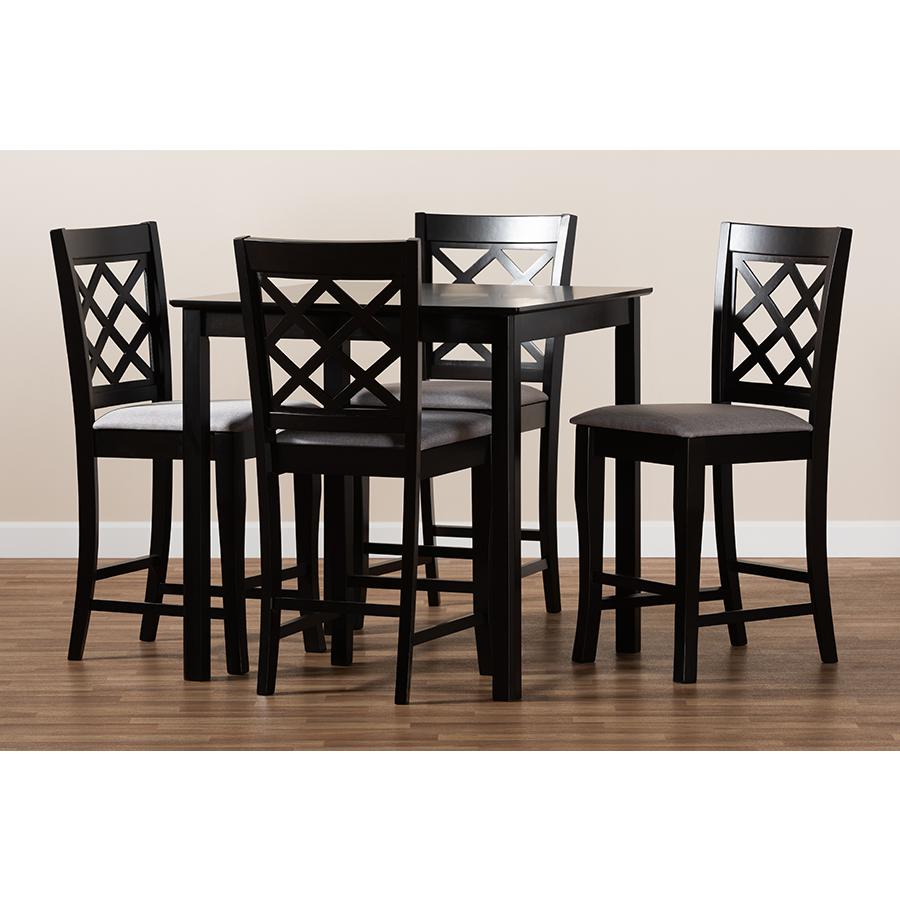 Baxton Studio Alora Modern and Contemporary Grey Fabric Upholstered Espresso Brown Finished 5-Piece Wood Pub Set. Picture 7