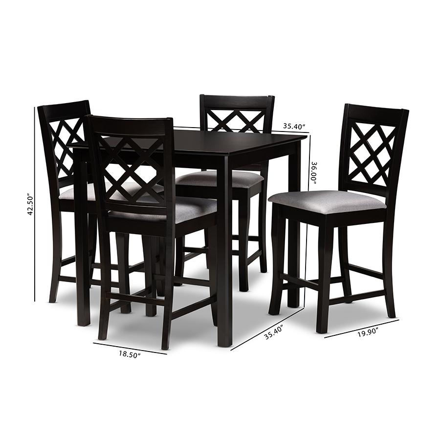 Baxton Studio Alora Modern and Contemporary Grey Fabric Upholstered Espresso Brown Finished 5-Piece Wood Pub Set. Picture 8