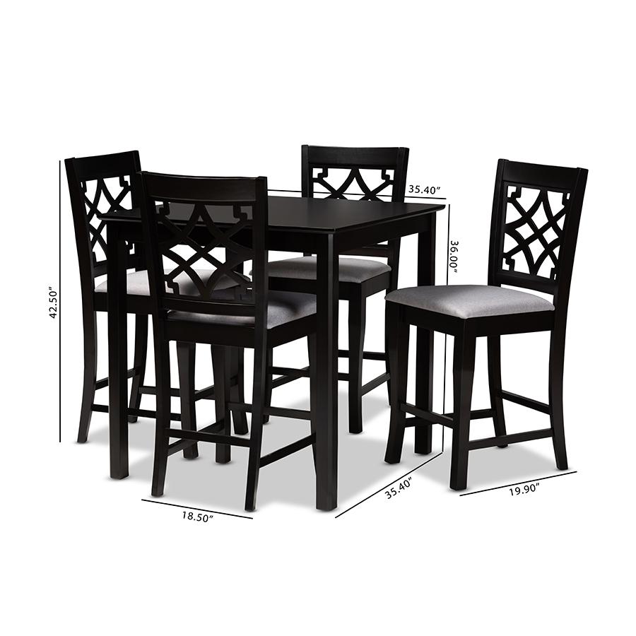 Grey Fabric Upholstered Espresso Brown Finished 5-Piece Wood Pub Set. Picture 8