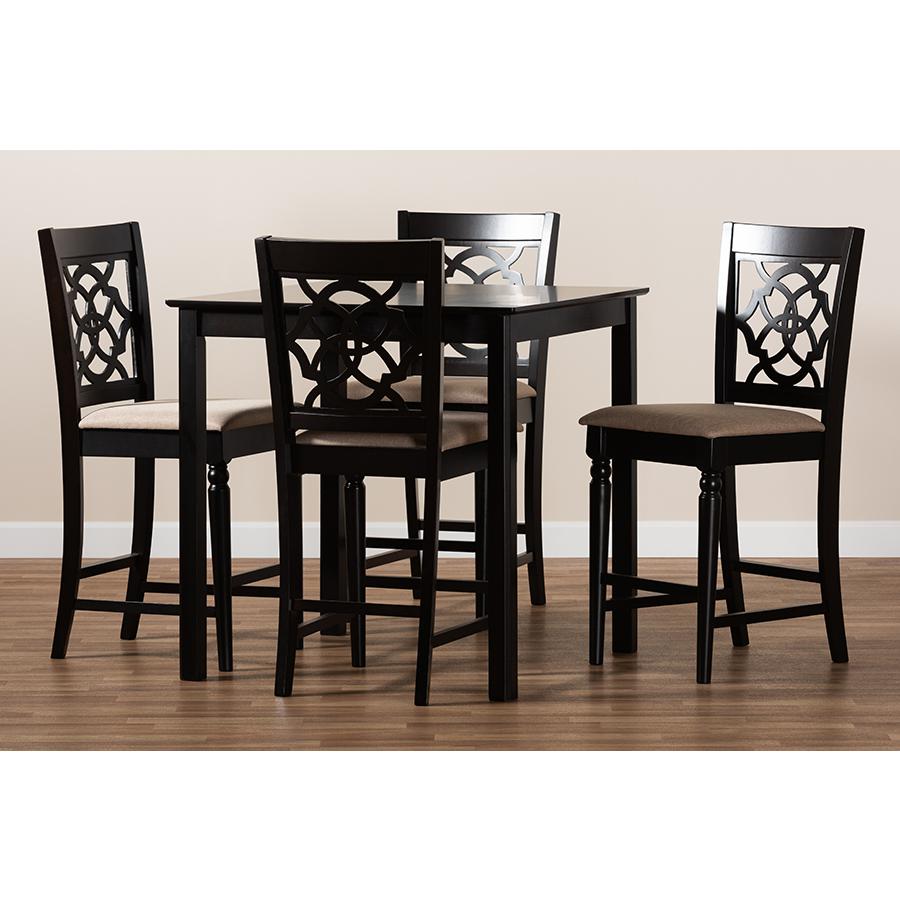 Baxton Studio Arden Modern and Contemporary Sand Fabric Upholstered Espresso Brown Finished 5-Piece Wood Pub Set. Picture 7