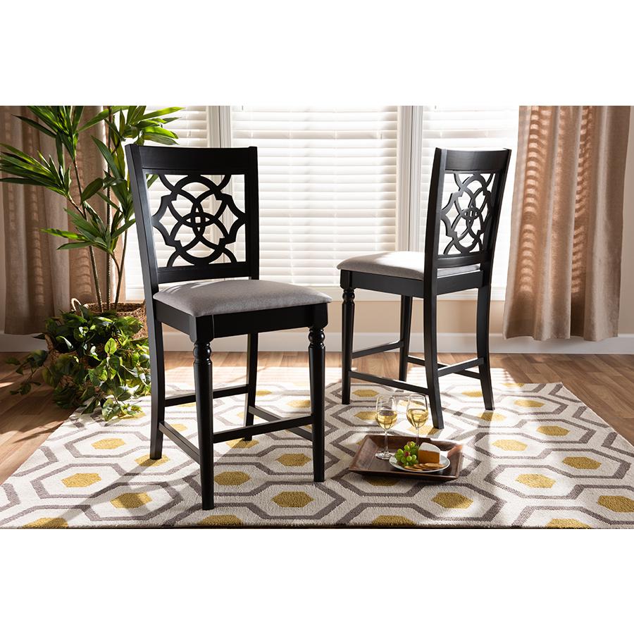 Baxton Studio Arden Modern and Contemporary Grey Fabric Upholstered Espresso Brown Finished 2-Piece Wood Counter Stool Set. Picture 6