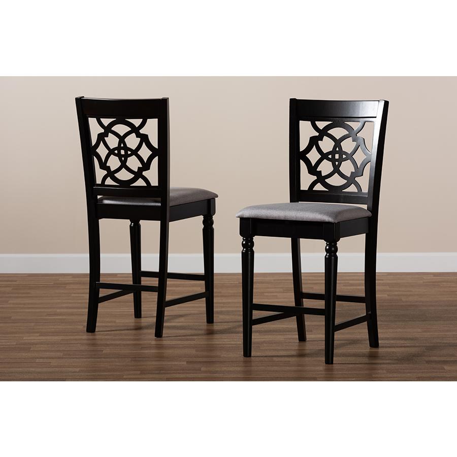 Baxton Studio Arden Modern and Contemporary Grey Fabric Upholstered Espresso Brown Finished 2-Piece Wood Counter Stool Set. Picture 7