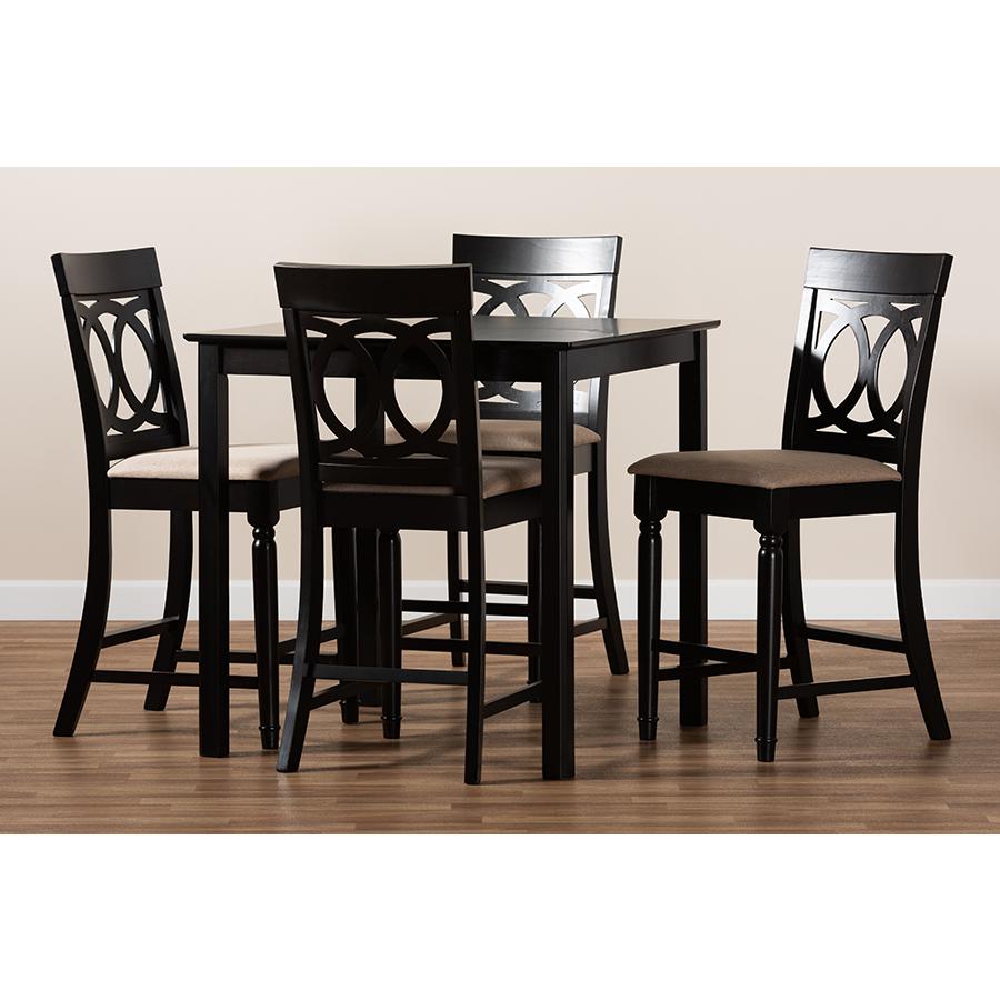 Baxton Studio Verina Modern and Contemporary Sand Fabric Upholstered Espresso Brown Finished 5-Piece Wood Pub Set. Picture 7