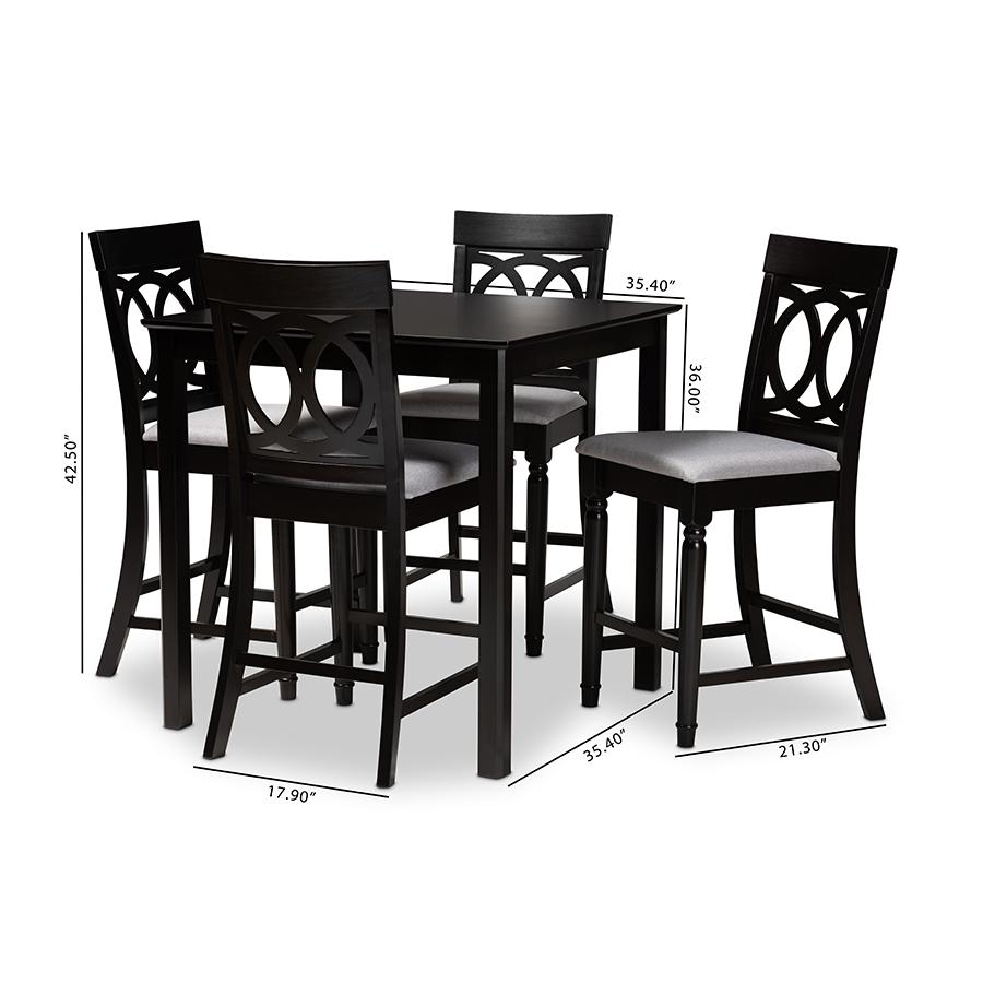 Grey Fabric Upholstered Espresso Brown Finished 5-Piece Wood Pub Set. Picture 8
