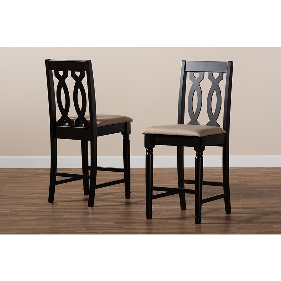 Fabric Upholstered Espresso Brown Finished 2-Piece Wood Counter Stool Set of 4. Picture 7