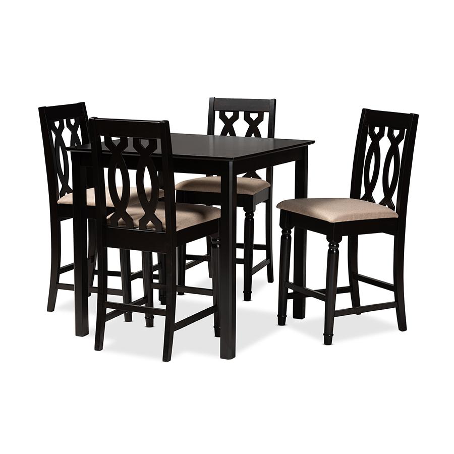 Baxton Studio Darcie Modern and Contemporary Sand Fabric Upholstered Espresso Brown Finished 5-Piece Wood Pub Set. The main picture.