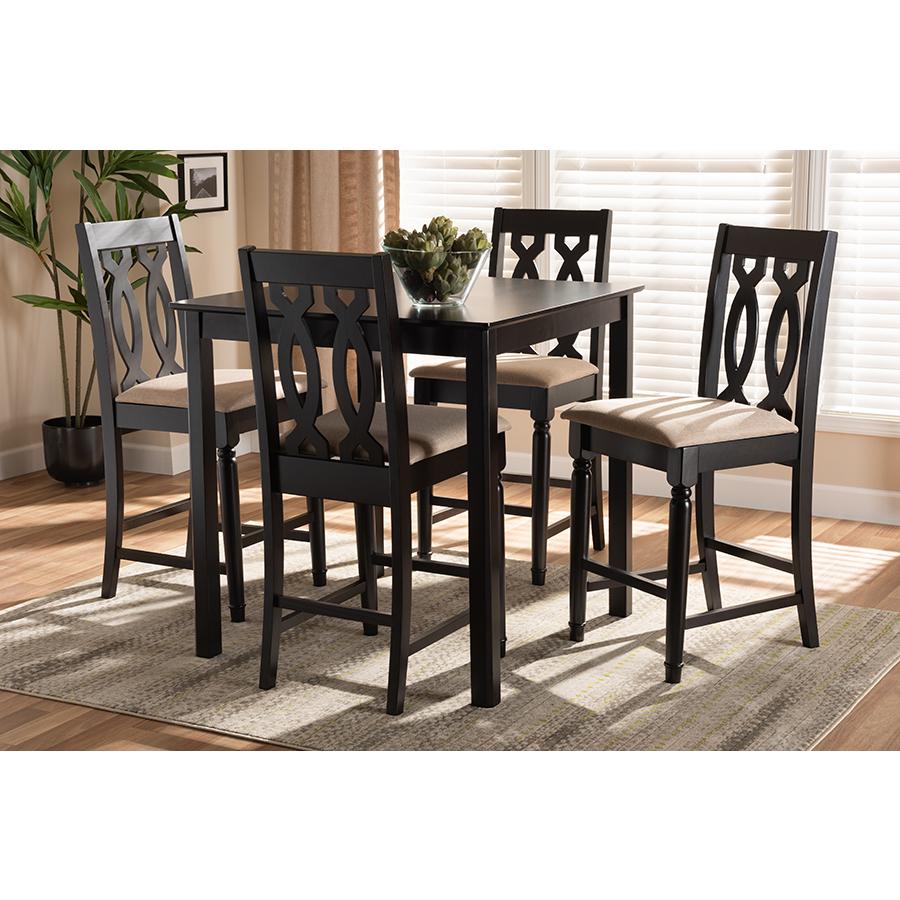Baxton Studio Darcie Modern and Contemporary Sand Fabric Upholstered Espresso Brown Finished 5-Piece Wood Pub Set. Picture 6