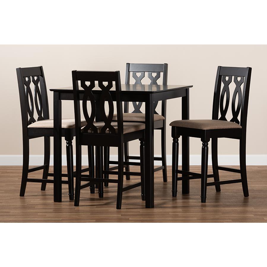 Baxton Studio Darcie Modern and Contemporary Sand Fabric Upholstered Espresso Brown Finished 5-Piece Wood Pub Set. Picture 7