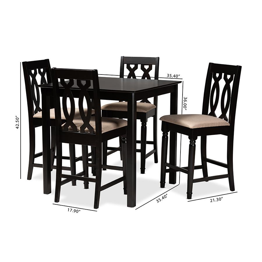 Baxton Studio Darcie Modern and Contemporary Sand Fabric Upholstered Espresso Brown Finished 5-Piece Wood Pub Set. Picture 8