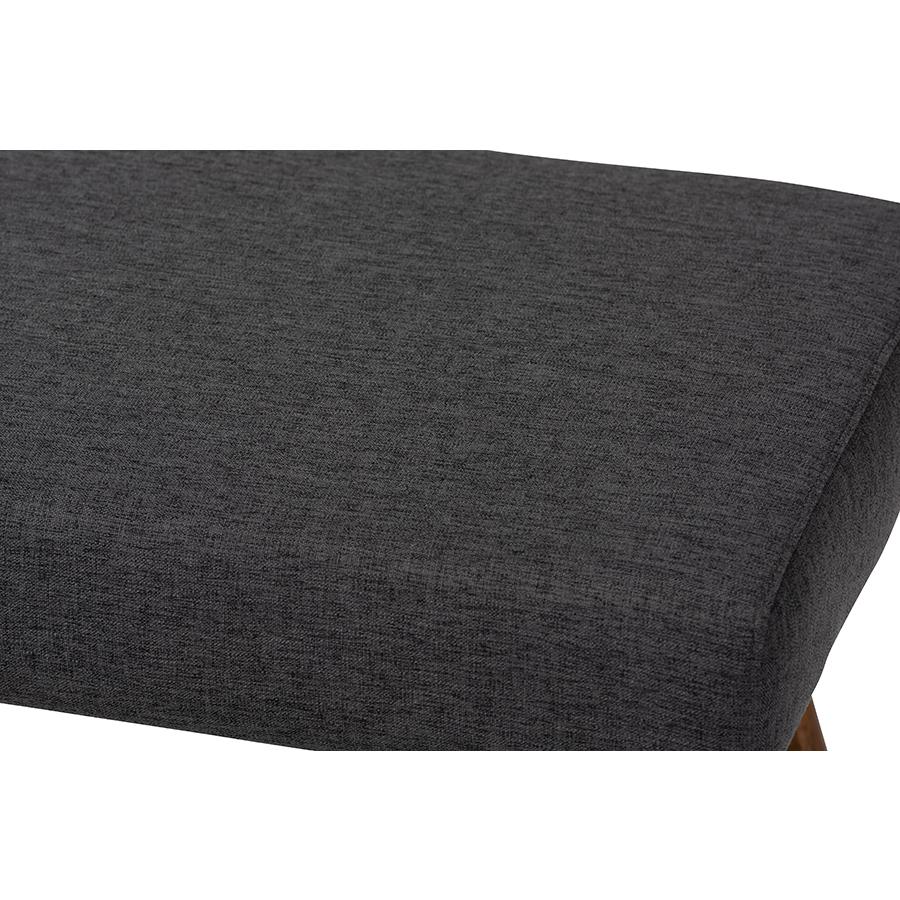 Baxton Studio Rika Mid-Century Modern Dark Grey Fabric Upholstered Walnut Brown Finished Boomerang Bench. Picture 4