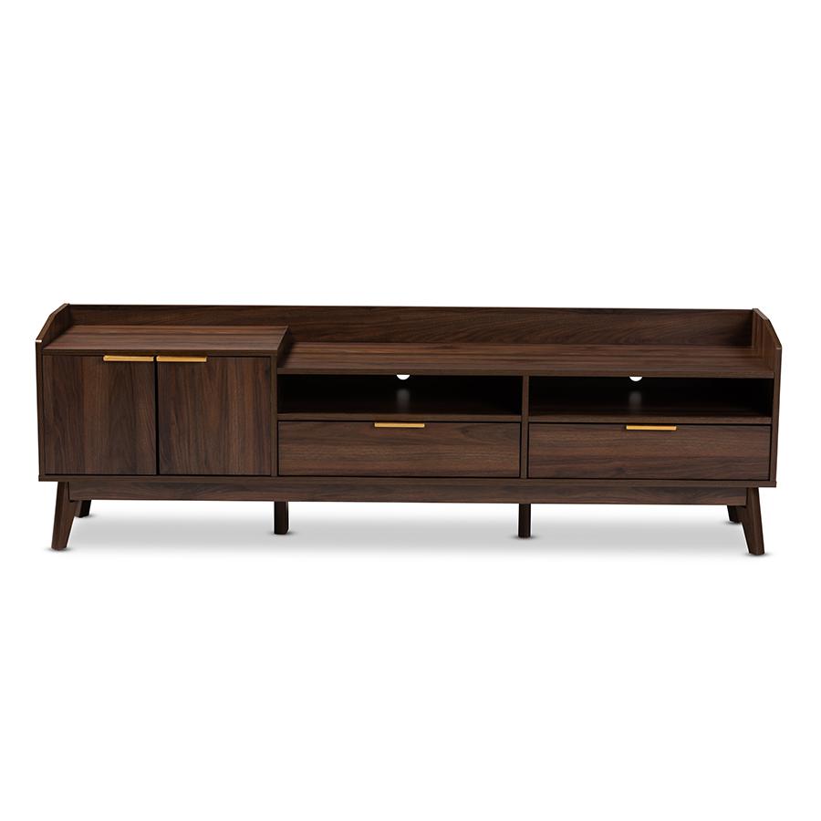 Baxton Studio Lena Mid-Century Modern Walnut Brown Finished 2-Drawer Wood TV Stand. Picture 4