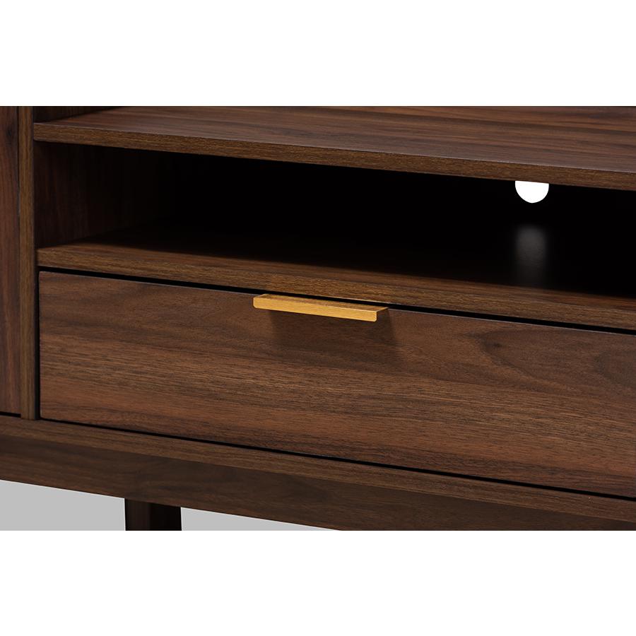 Baxton Studio Lena Mid-Century Modern Walnut Brown Finished 2-Drawer Wood TV Stand. Picture 6