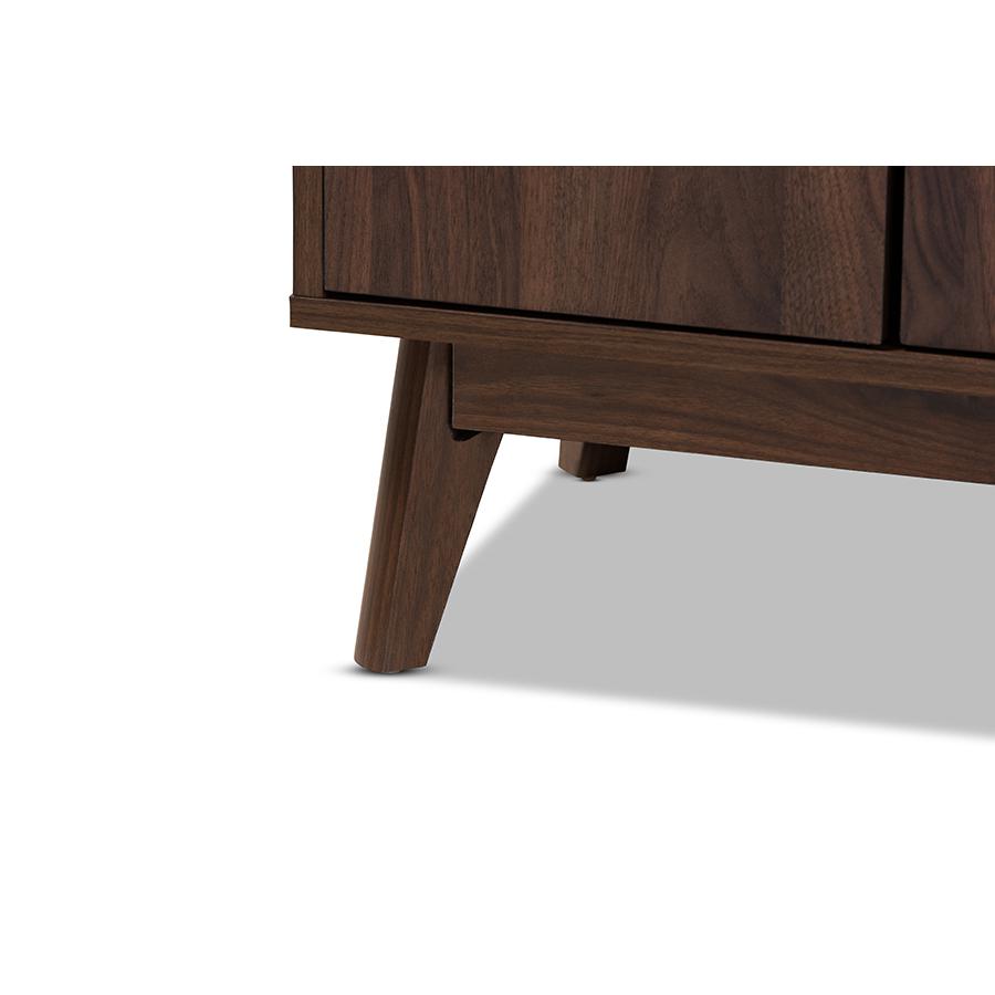 Baxton Studio Lena Mid-Century Modern Walnut Brown Finished 2-Drawer Wood TV Stand. Picture 7