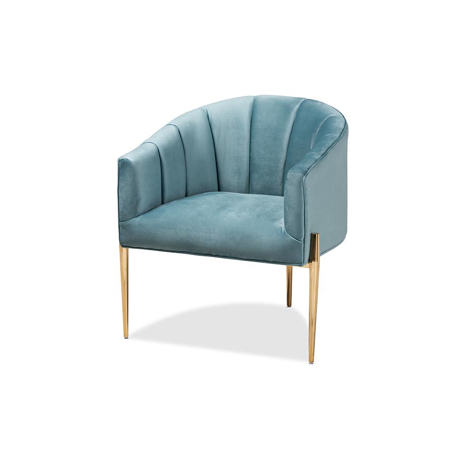 Baxton Studio Clarisse Glam and Luxe Light Blue Velvet Fabric Upholstered Gold Finished Accent Chair. Picture 2