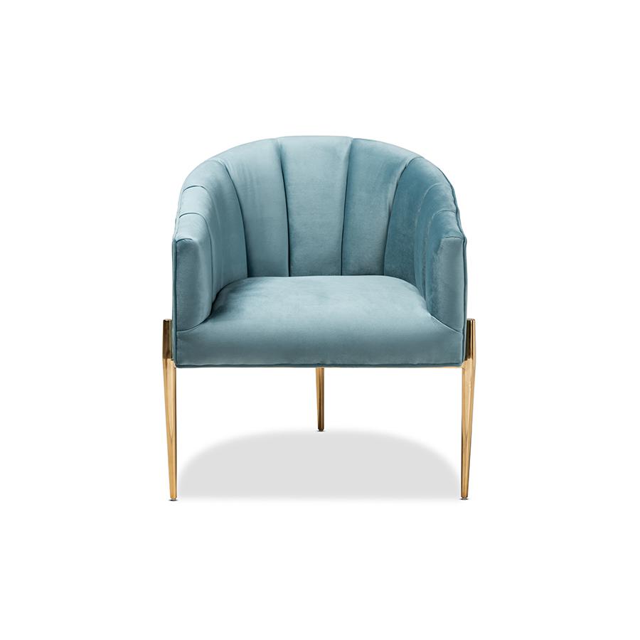 Baxton Studio Clarisse Glam and Luxe Light Blue Velvet Fabric Upholstered Gold Finished Accent Chair. Picture 3