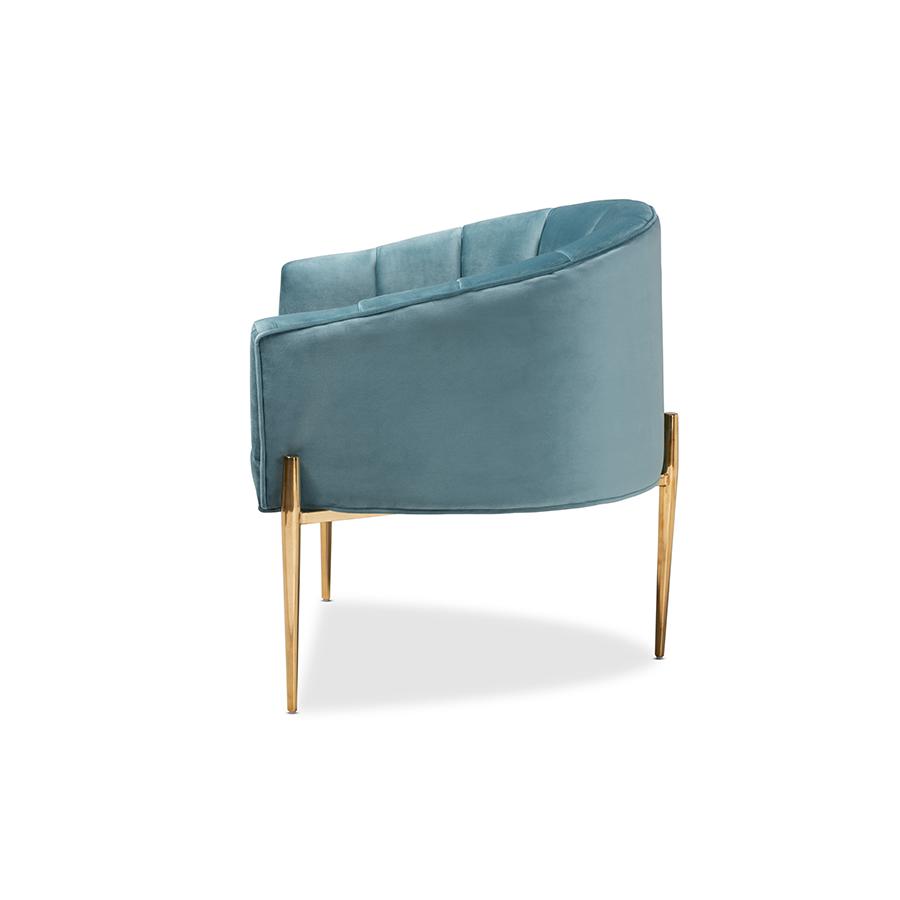 Baxton Studio Clarisse Glam and Luxe Light Blue Velvet Fabric Upholstered Gold Finished Accent Chair. Picture 4