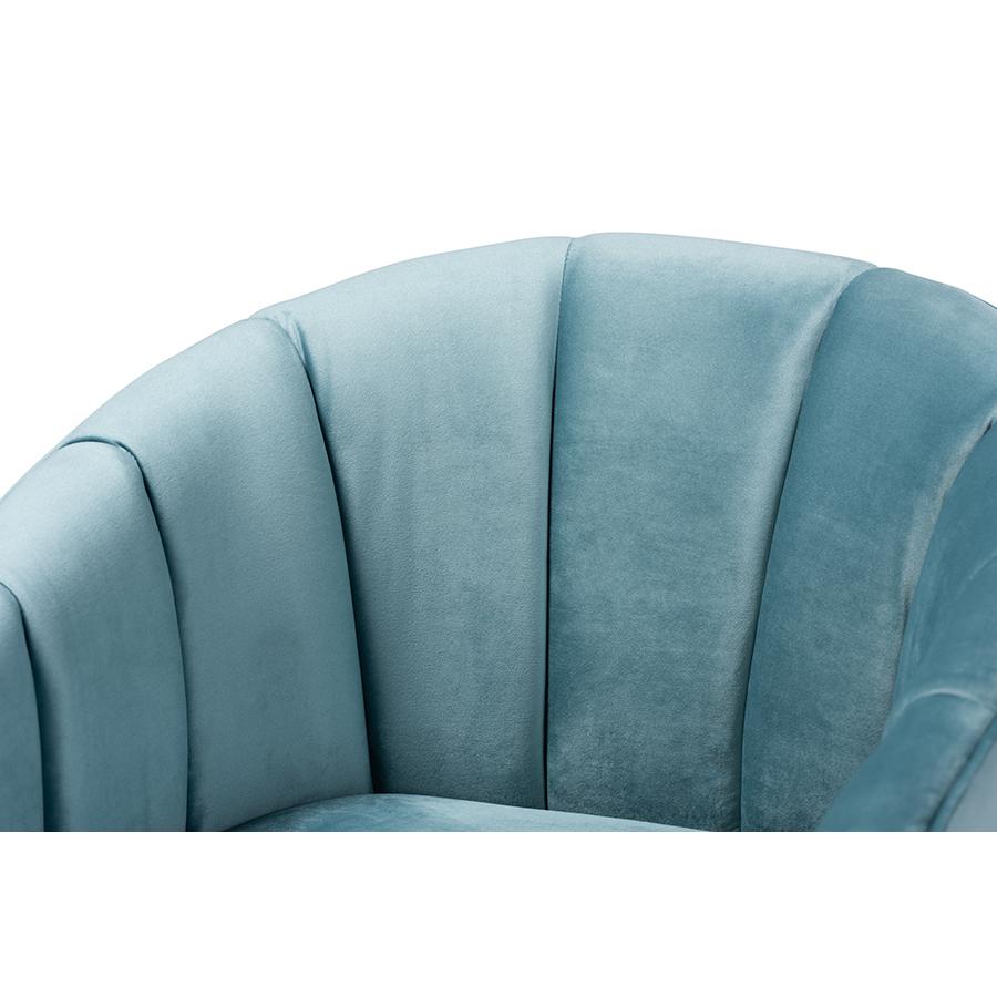 Baxton Studio Clarisse Glam and Luxe Light Blue Velvet Fabric Upholstered Gold Finished Accent Chair. Picture 6