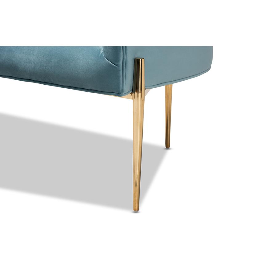 Baxton Studio Clarisse Glam and Luxe Light Blue Velvet Fabric Upholstered Gold Finished Accent Chair. Picture 7