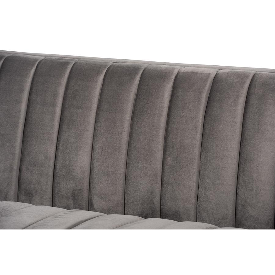 Baxton Studio Aveline Glam and Luxe Grey Velvet Fabric Upholstered Brushed Gold Finished Sofa. Picture 6