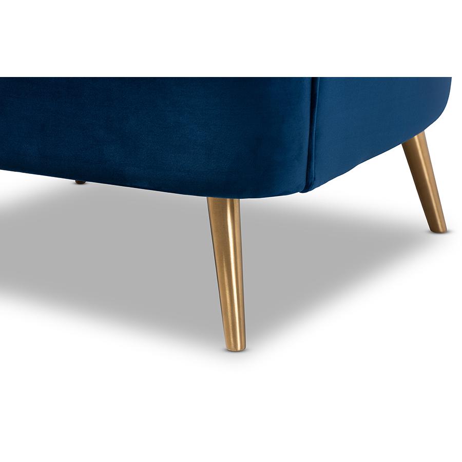 Baxton Studio Emeline Glam and Luxe Navy Blue Velvet Fabric Upholstered Brushed Gold Finished Accent Chair. Picture 7