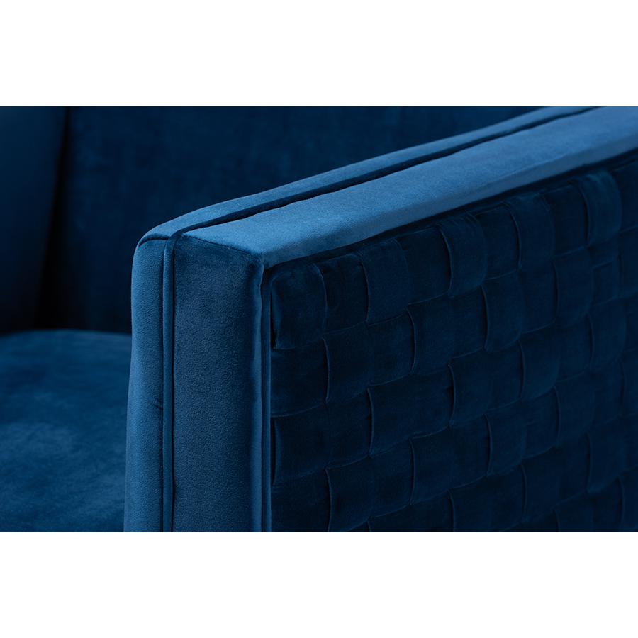 Baxton Studio Seraphin Glam and Luxe Navy Blue Velvet Fabric Upholstered Gold Finished Armchair. Picture 6