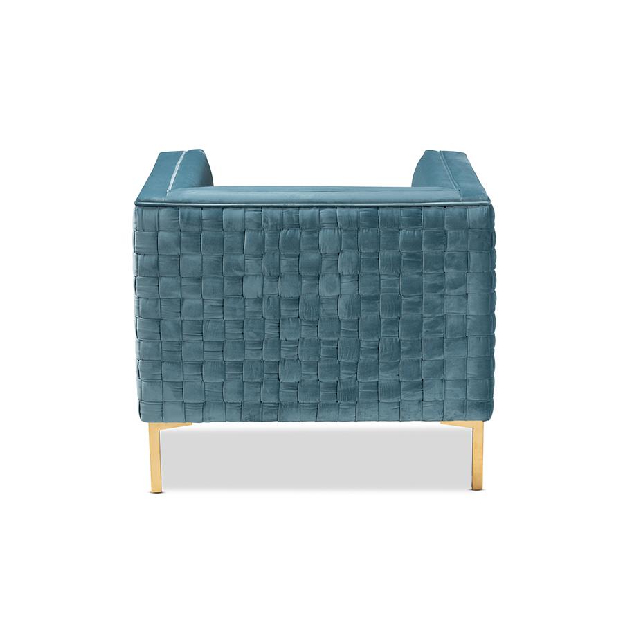 Baxton Studio Seraphin Glam and Luxe Light Blue Velvet Fabric Upholstered Gold Finished Armchair. Picture 5