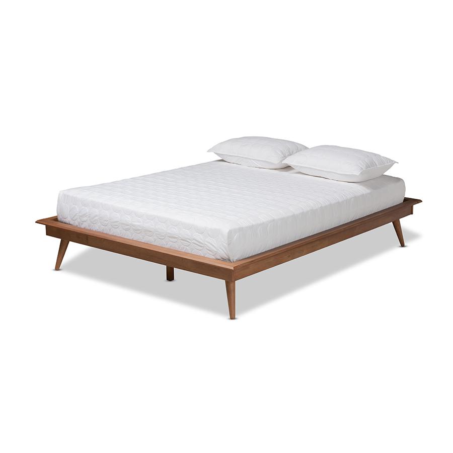 Baxton Studio Karine Mid-Century Modern Walnut Brown Finished Wood Full Size Platform Bed Frame. Picture 1