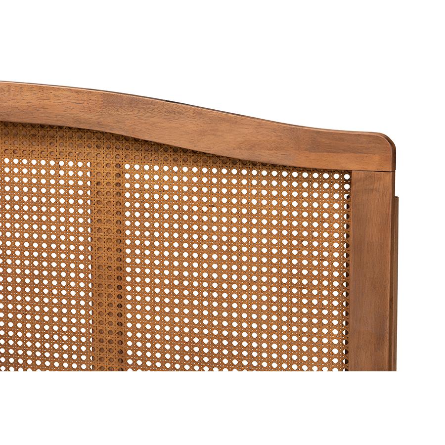 Baxton Studio Marieke Mid-Century Modern Ash Wanut Finished Wood and Synthetic Rattan Full Size Headboard. Picture 4