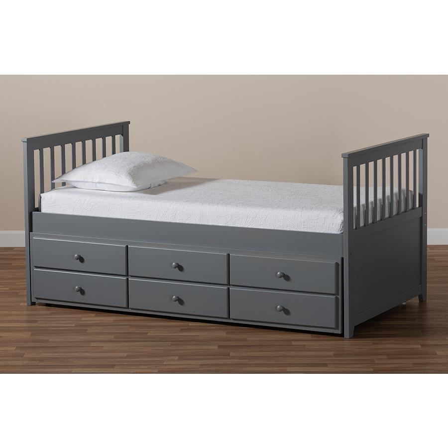 Trine Classic and Traditional Grey Finished Wood Twin Size Daybed with Trundle. Picture 10