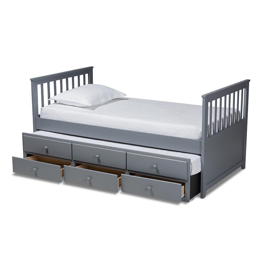 Trine Classic and Traditional Grey Finished Wood Twin Size Daybed with Trundle. Picture 2