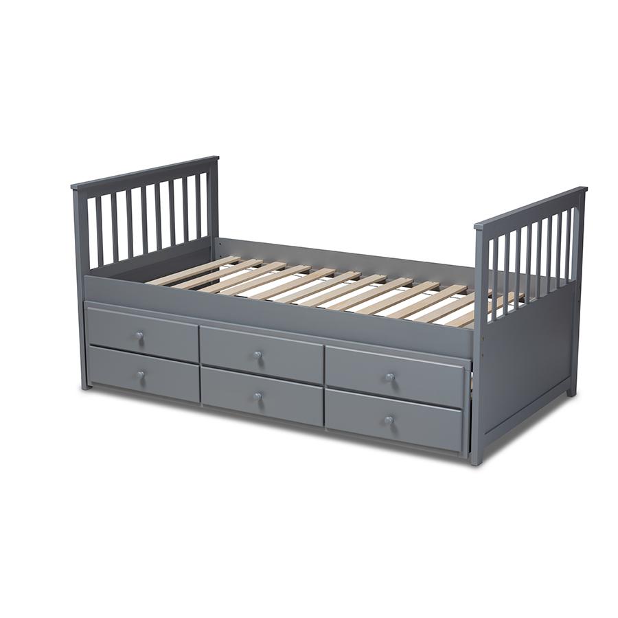 Trine Classic and Traditional Grey Finished Wood Twin Size Daybed with Trundle. Picture 4