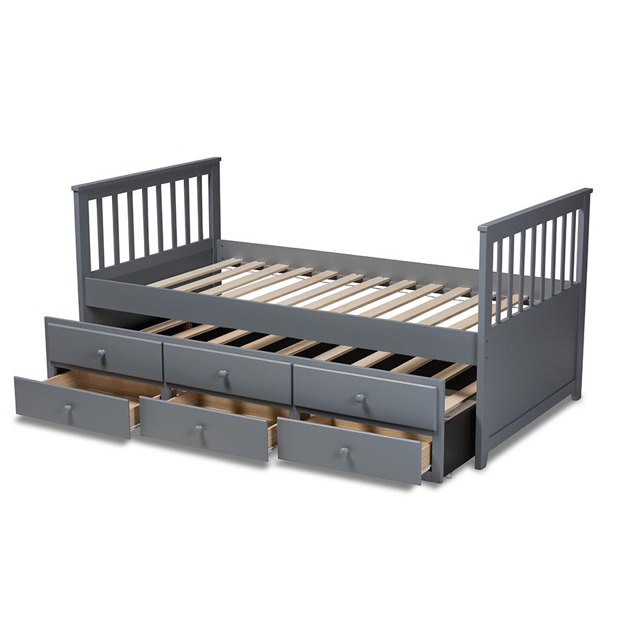 Trine Classic and Traditional Grey Finished Wood Twin Size Daybed with Trundle. Picture 5
