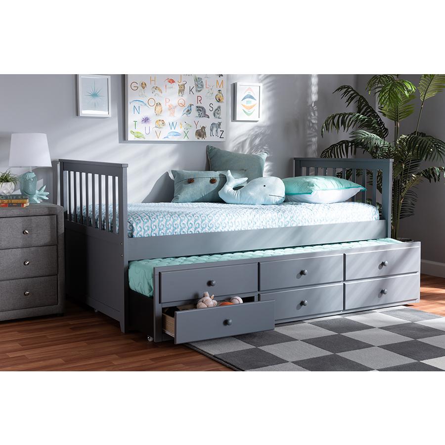 Trine Classic and Traditional Grey Finished Wood Twin Size Daybed with Trundle. Picture 9