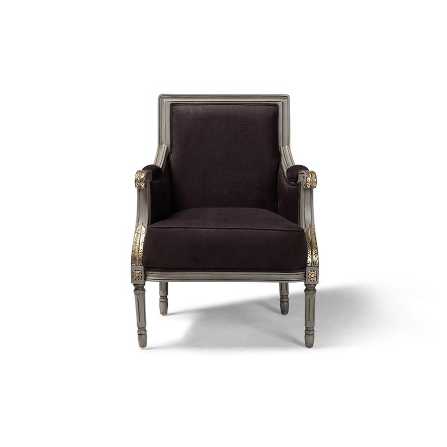 Baxton Studio Georgette Classic and Traditional French Inspired Brown Velvet Upholstered Grey Finished Armchair with Goldleaf Detailing. Picture 2
