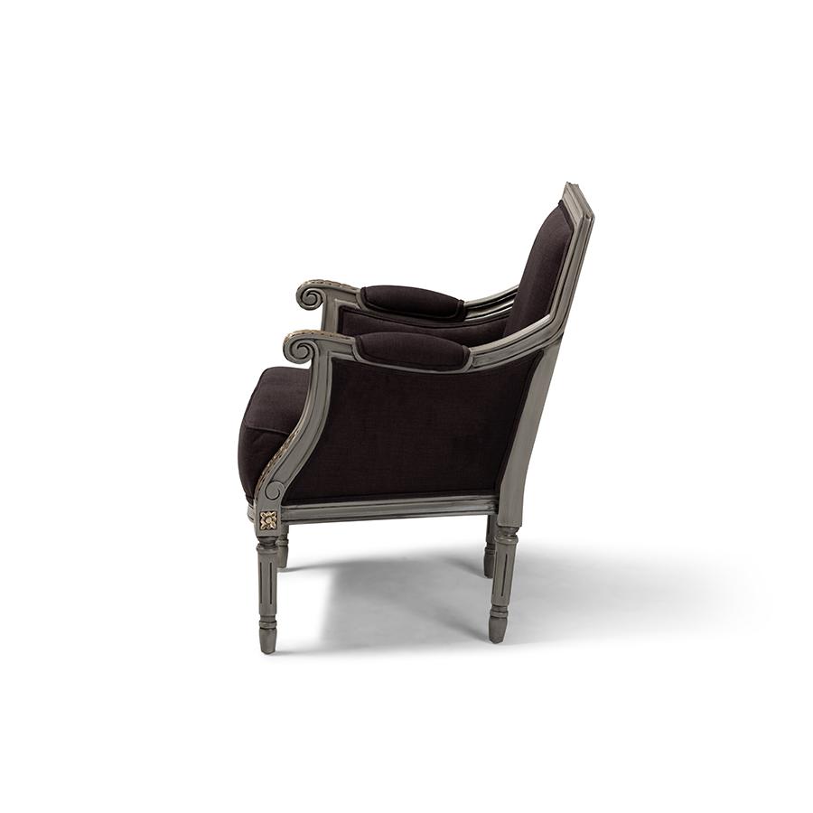 Baxton Studio Georgette Classic and Traditional French Inspired Brown Velvet Upholstered Grey Finished Armchair with Goldleaf Detailing. Picture 3