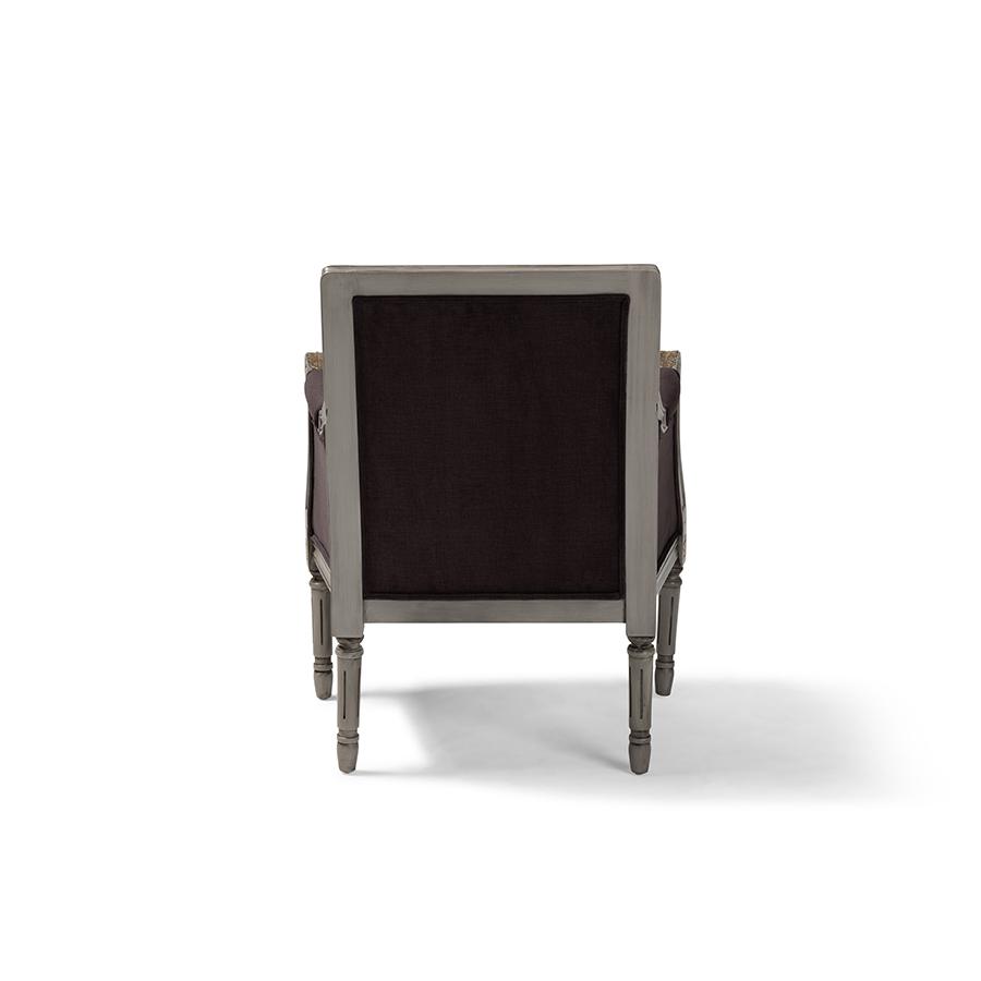 Baxton Studio Georgette Classic and Traditional French Inspired Brown Velvet Upholstered Grey Finished Armchair with Goldleaf Detailing. Picture 4