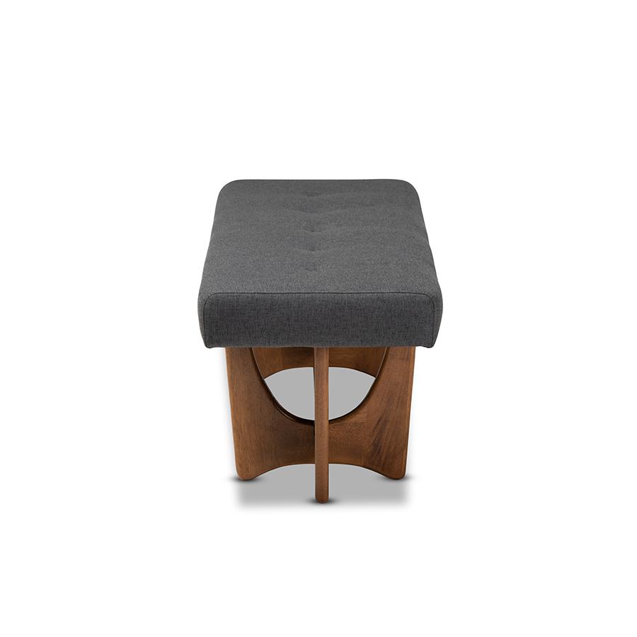 Baxton Studio Theo Mid-Century Modern Dark Grey Fabric Upholstered Walnut Finished Bench. Picture 4